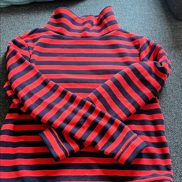 Dudley Stephens Navy and Poppy  Striped Turtleneck - Picture 1 of 4